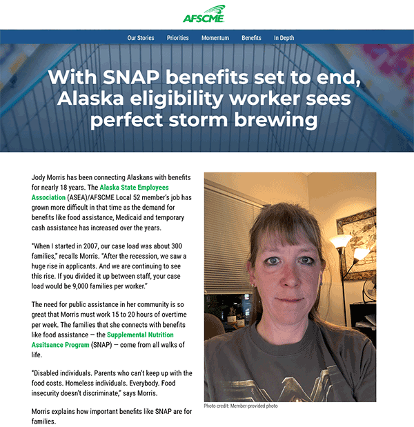 AFSCME Blog Features ASEA Membe on SNAP Interruption (Oct. 31, 2025)
