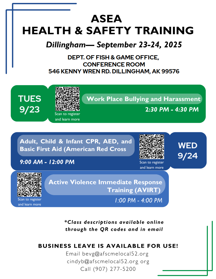 ASEA Health & Safety Training in Dillingham Sep. 23-24, 2025