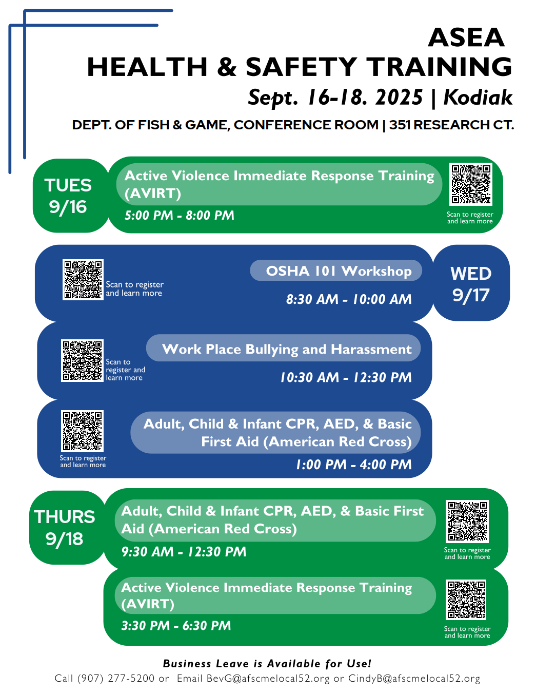 ASEA Health & Safety Training in Kodiak Sep. 16-18, 2025