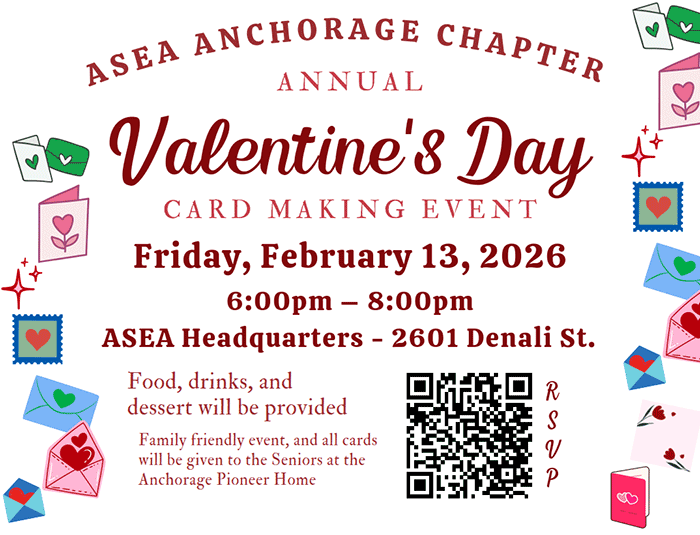 Anchorage Chapter Annual Valentine's Day Card Making Event Friday, Feb. 13, 2026