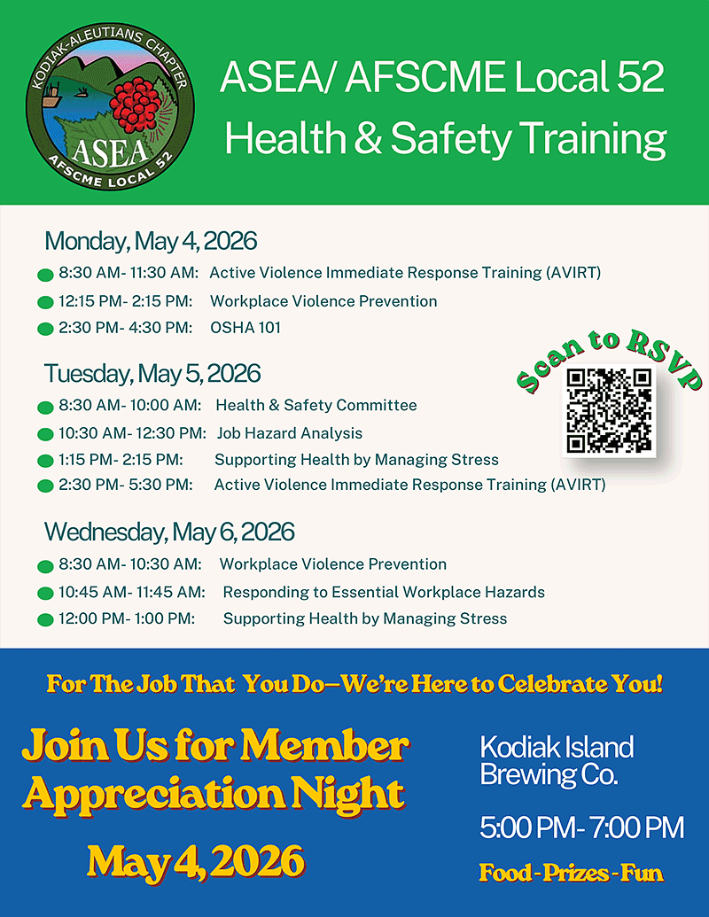 ASEA Health Safety Trainings May 4-5, 2026, in Kodiak