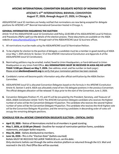 AFSCME Int'l 2026 Convention Delegate Nomination Notice