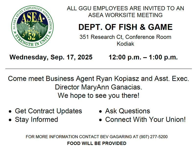 ASEA Worksite Meeting at ADF&G in Kodiak on Sep. 17, 2025
