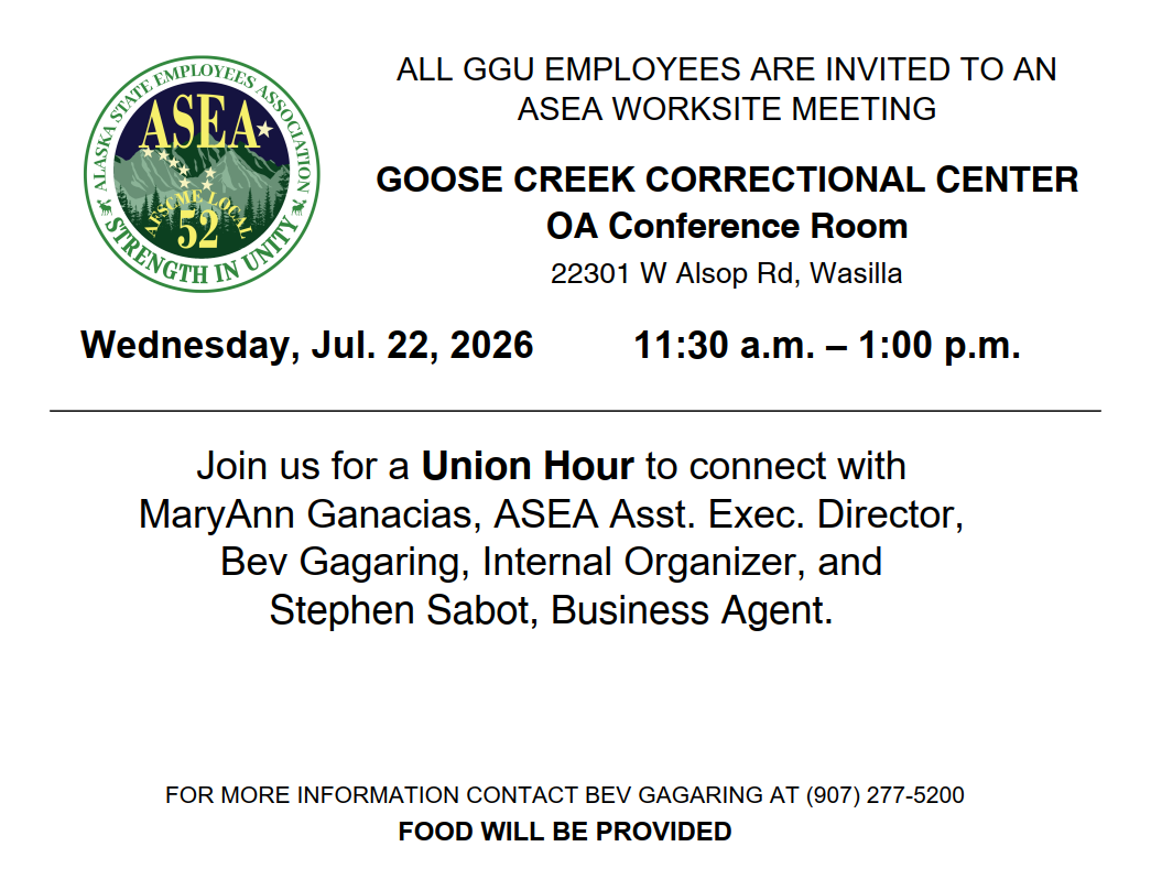 ASEA worksite Meeting at GCCC, Wasilla, on July 22, 2026
