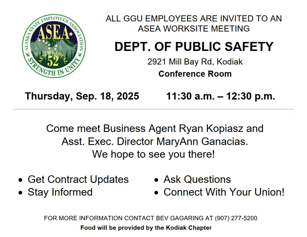 ASEA Worksite Meeting in Kodiak at Dept. of Public Safety, Sep. 18, 2025